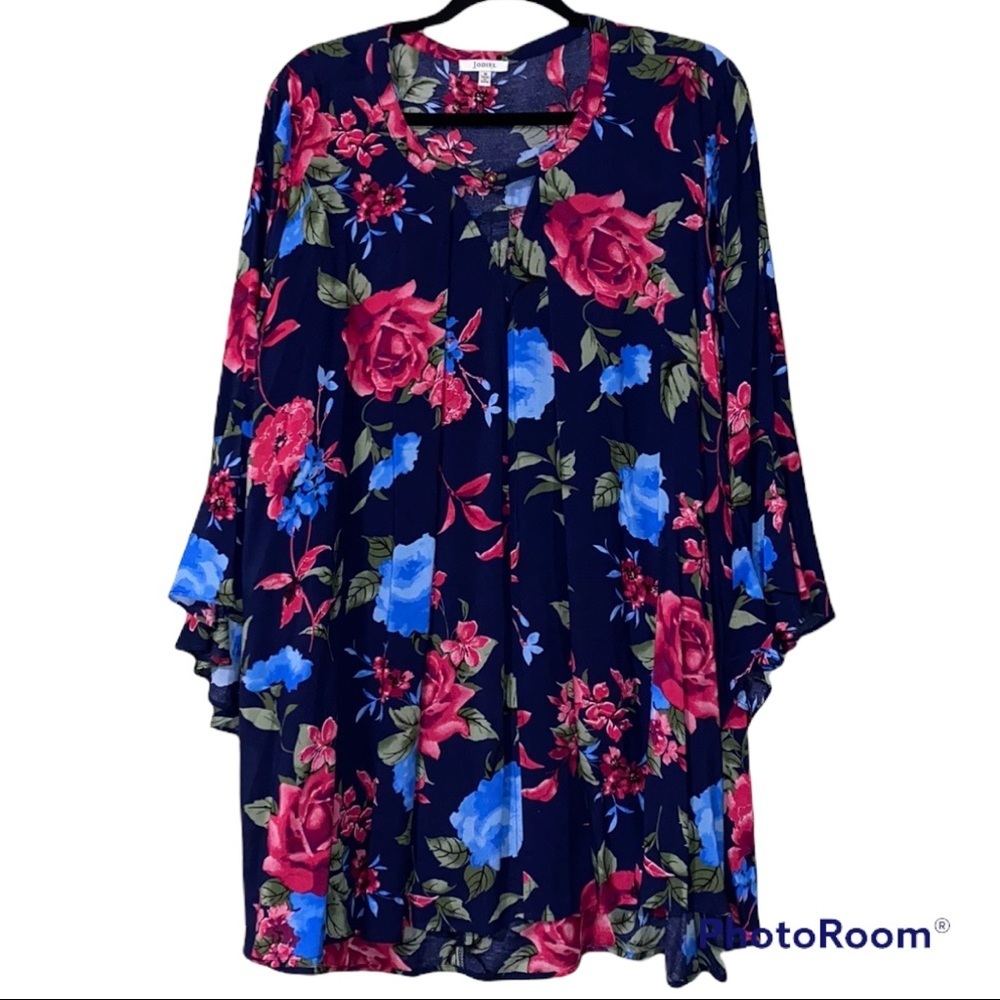 JODIFL medium women’s long bell sleeve hi low floral dress with side pockets